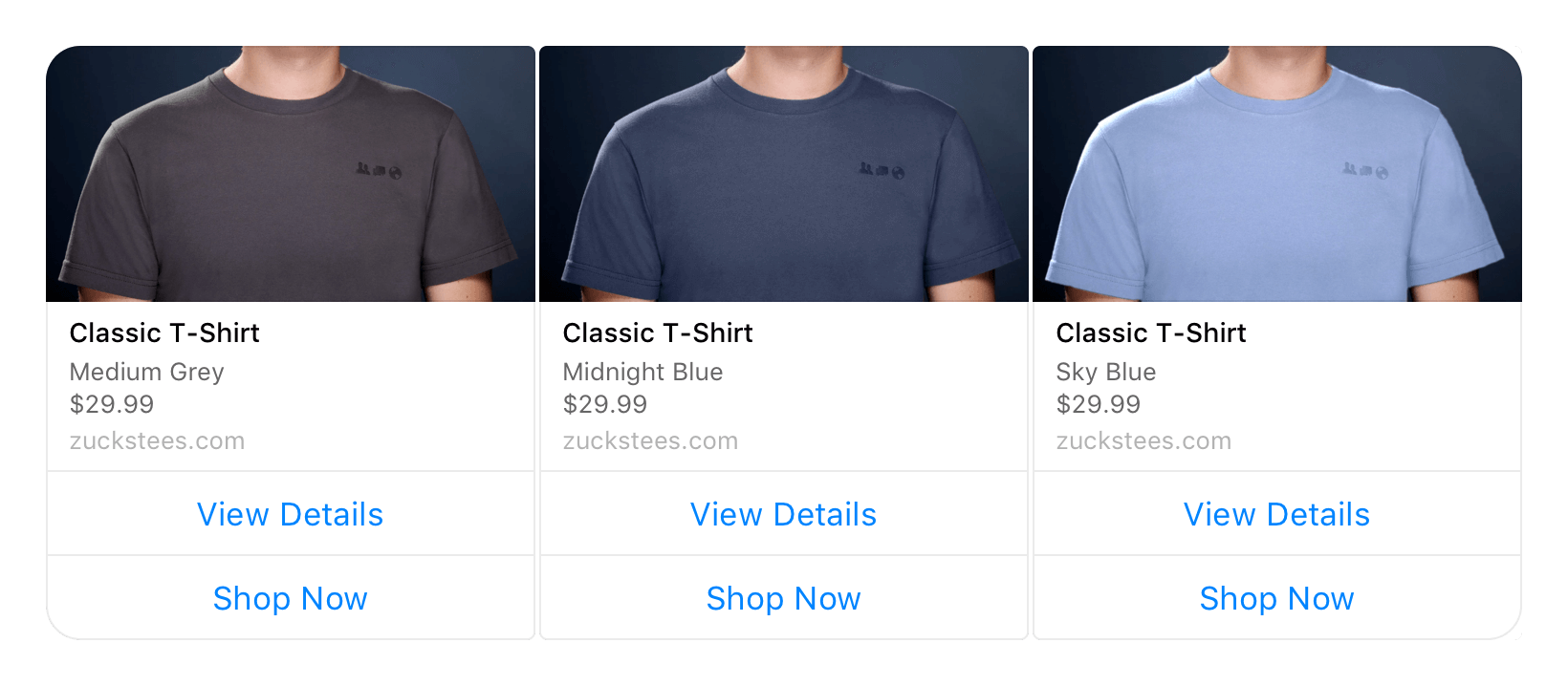 The carousel showcase allows the Facebook Messenger users to view multiple items within the chat interface.