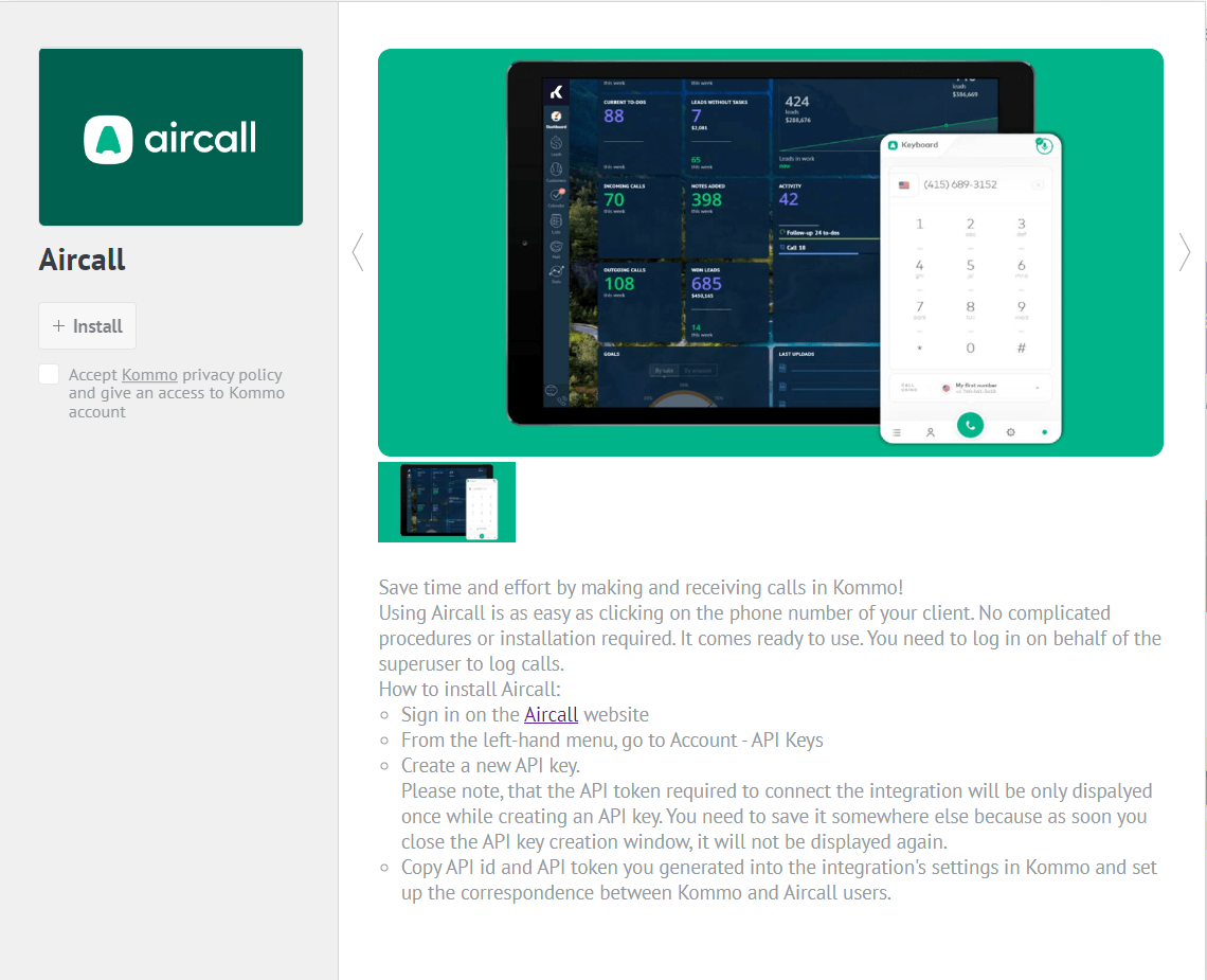 How to connect Aircall to Kommo