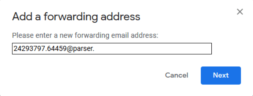 Enter a new forwarding email address