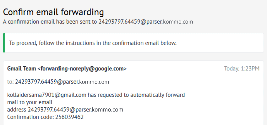 Confirm email forwarding