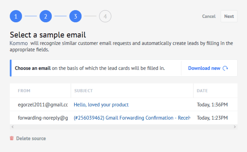 Select a sample email for email parsing
