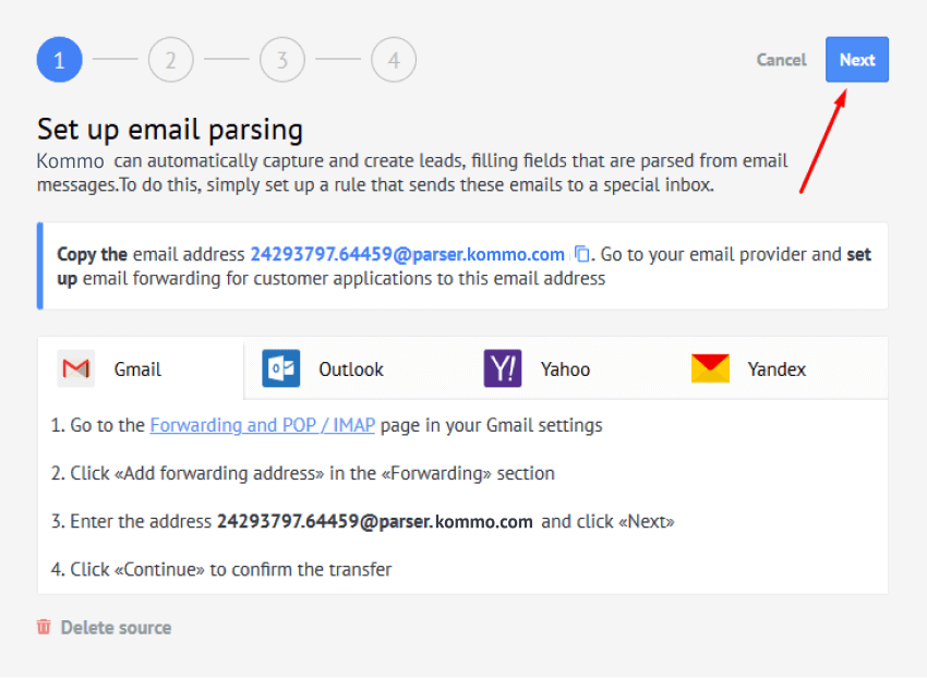Set up email parsing