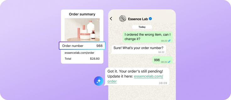 Customer order update request handled through WhatsApp AI agent