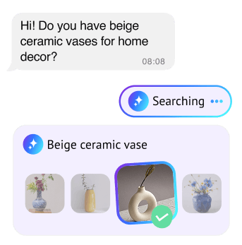 AI agent searching the product catalog for beige ceramic vases in a customer chat