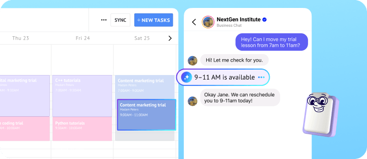 AI assistant rescheduling a customer trial class through a business chat conversation