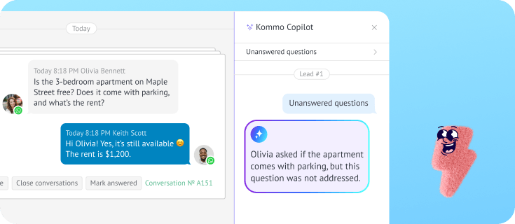 AI assistant highlighting an unanswered customer consultation question inside the chat