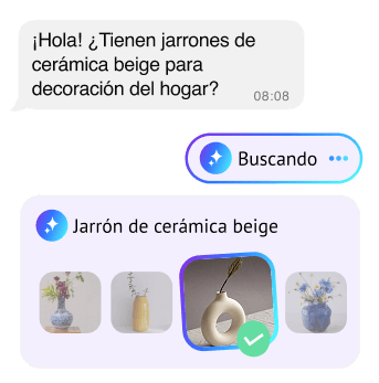 AI agent searching the product catalog for beige ceramic vases in a customer chat
