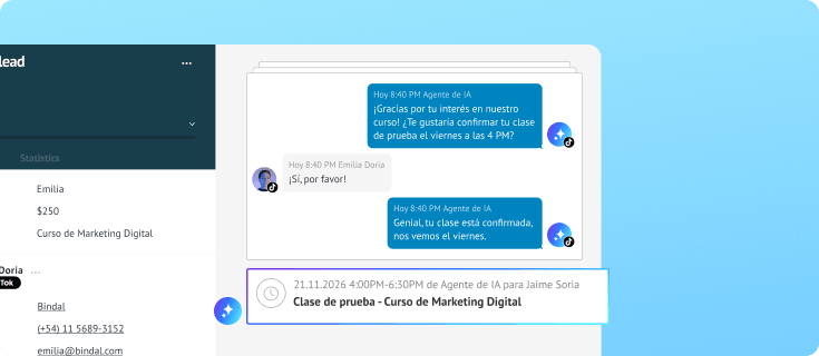 Clase de prueba de marketing digital programada para un estudiante potencial