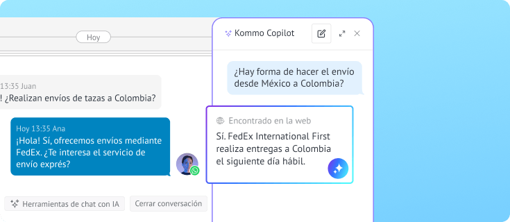 Copilot con IA responde una consulta de envío utilizando información obtenida en línea