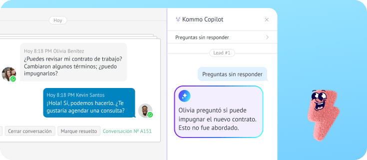 Asistente de IA destacando una pregunta de consulta de cliente sin responder en el chat