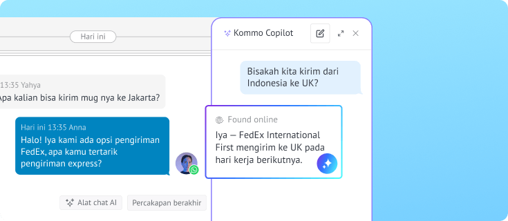 AI Copilot menjawab pertanyaan pengiriman menggunakan informasi online di percakapan