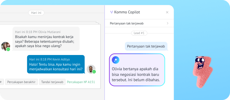 Asisten AI menyoroti pertanyaan konsultasi pelanggan yang belum dijawab di chat