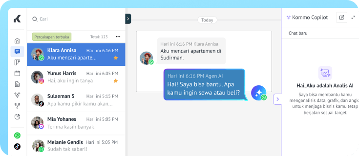 Kotak masuk berbasis AI mengelola percakapan pelanggan dari WhatsApp, Instagram, TikTok, dan Messenger