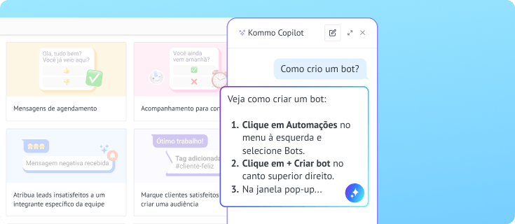 Kommo Copilot explica como criar um bot de automação pelo menu Bots