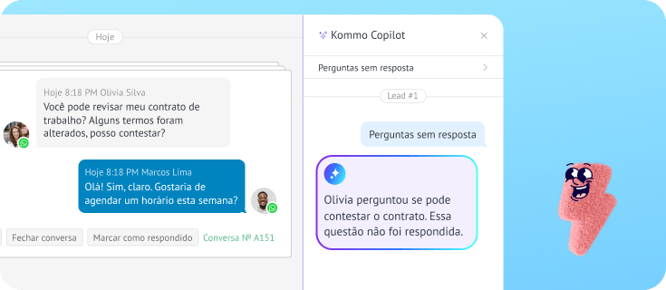 Assistente de IA destacando uma pergunta de cliente não respondida dentro do chat