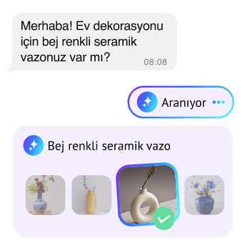 AI agent searching the product catalog for beige ceramic vases in a customer chat
