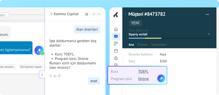 Yapay zeka Copilot, müşteri bilgilerini topladıktan sonra potansiyel müşteri alanlarını otomatik dolduruyor