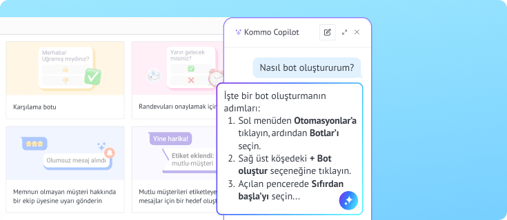 Kommo Copilot, Bots menüsünden otomasyon botu oluşturmayı açıklıyor