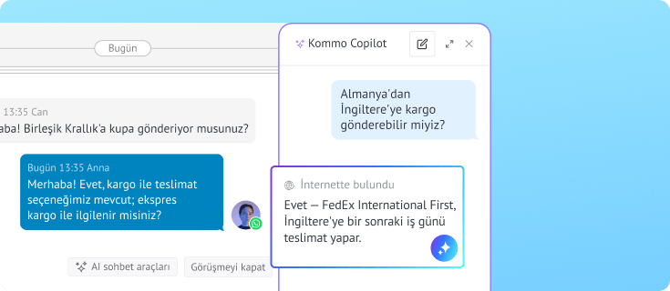 Yapay zeka Copilot, çevrim içi bilgilerle gönderim sorusunu sohbet sırasında yanıtlıyor