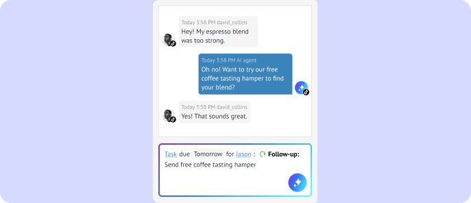 AI creating follow-up task from customer message