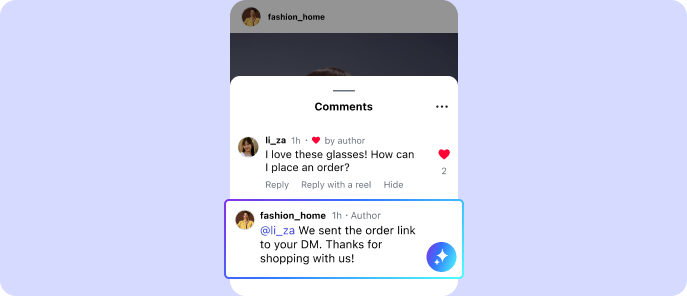 AI-powered Instagram comment automation that responds to purchase inquiries and sends order links through direct messages