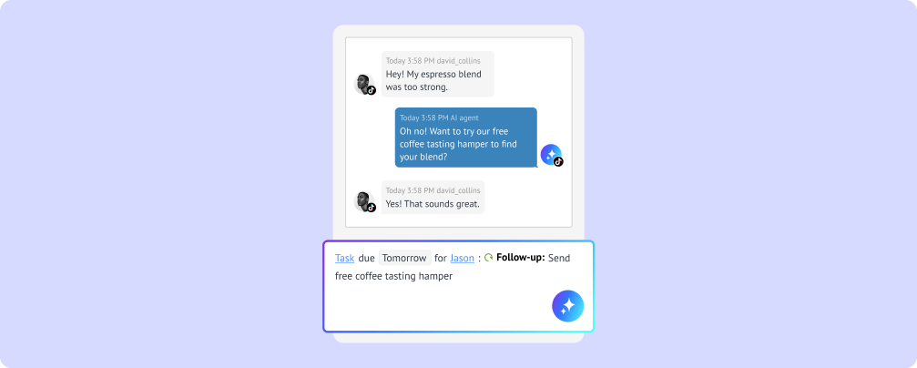 AI creating follow-up task from customer message
