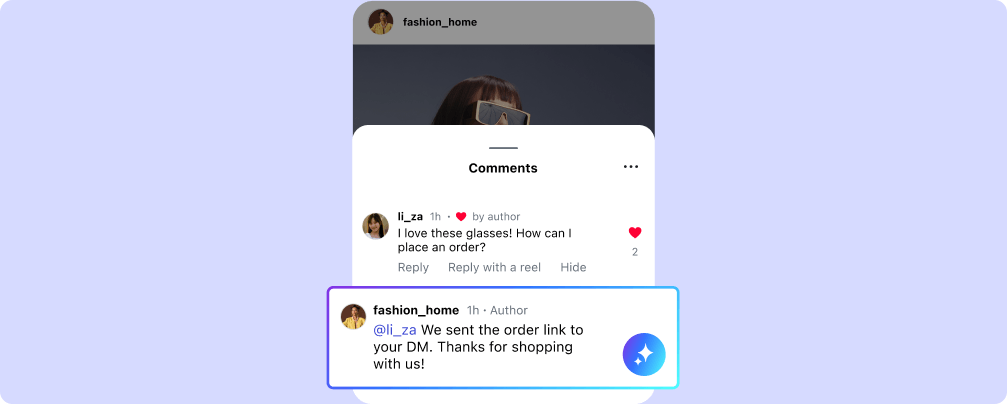 AI-powered Instagram comment automation that responds to purchase inquiries and sends order links through direct messages
