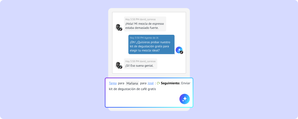 IA crea tarea de seguimiento desde mensaje del cliente