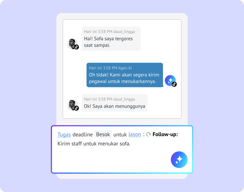 AI membuat tugas tindak lanjut dari percakapan dukungan pelanggan dan menugaskannya kepada anggota tim dengan tenggat waktu