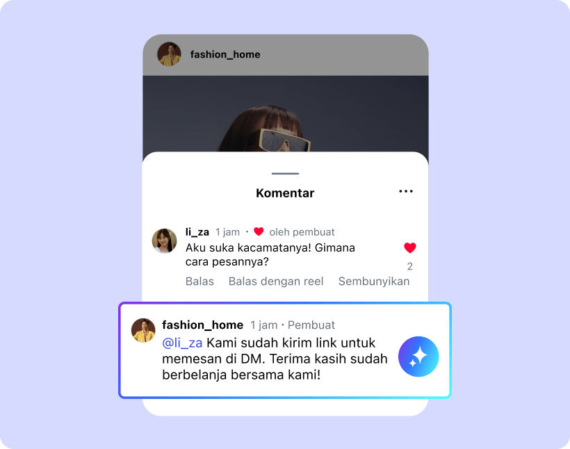 Otomatisasi komentar Instagram berbasis AI yang menjawab pertanyaan pembelian dan mengirim tautan pesanan melalui DM