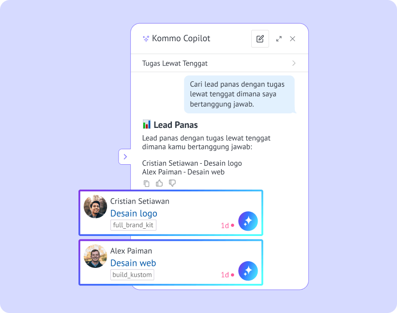 Kommo Copilot mengidentifikasi lead panas dengan tugas yang terlambat dan memprioritaskan peluang penjualan terbaik