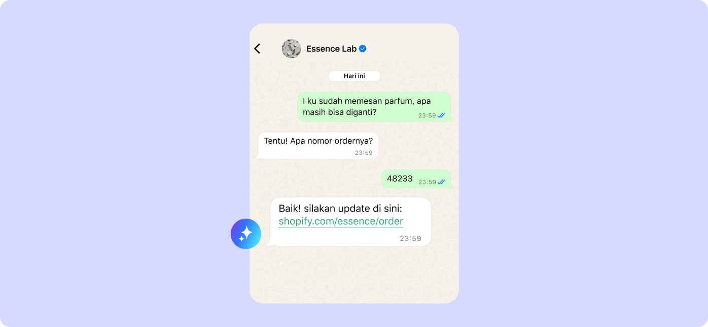 AI membalas pesan pelanggan dengan tautan