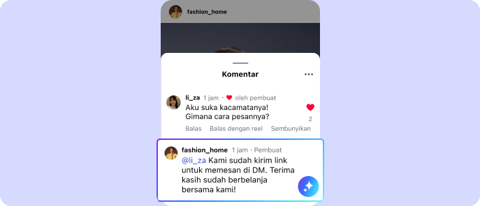Otomatisasi komentar Instagram berbasis AI yang menjawab pertanyaan pembelian dan mengirim tautan pesanan melalui DM