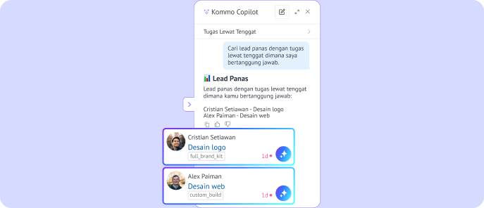 Kommo Copilot mengidentifikasi lead panas dengan tugas yang terlambat dan memprioritaskan peluang penjualan terbaik