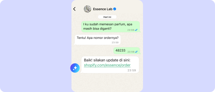 AI membalas pesan pelanggan dengan tautan