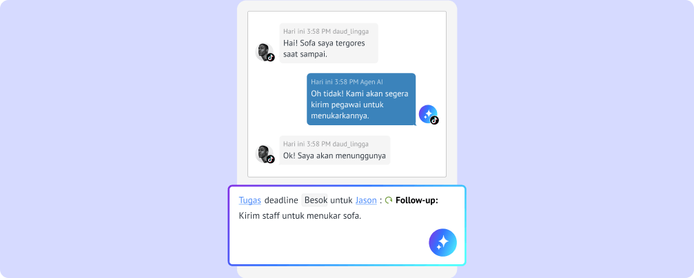 AI membuat tugas tindak lanjut dari percakapan dukungan pelanggan dan menugaskannya kepada anggota tim dengan tenggat waktu
