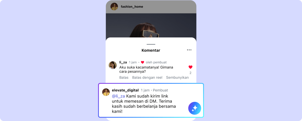 Otomatisasi komentar Instagram berbasis AI yang menjawab pertanyaan pembelian dan mengirim tautan pesanan melalui DM