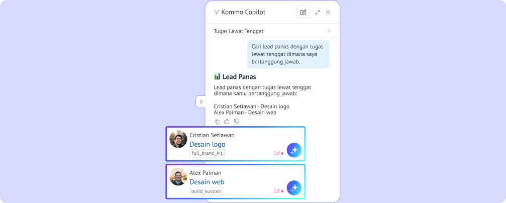 Kommo Copilot mengidentifikasi lead panas dengan tugas yang terlambat dan memprioritaskan peluang penjualan terbaik