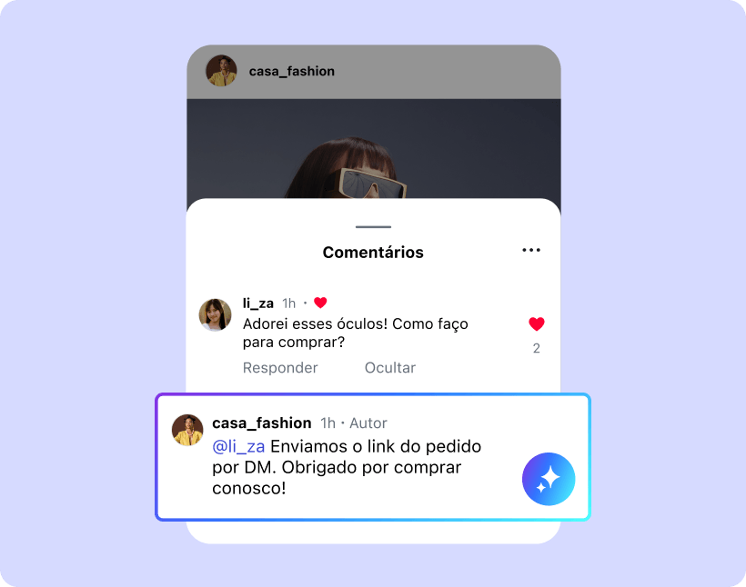 Automação de comentários do Instagram com IA que responde dúvidas de compra e envia links de pedido por mensagem direta