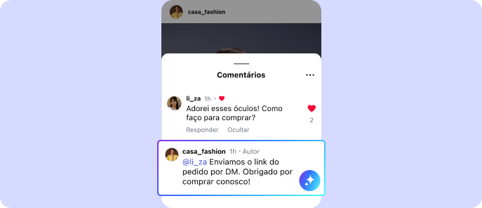 Automação de comentários do Instagram com IA que responde dúvidas de compra e envia links de pedido por mensagem direta