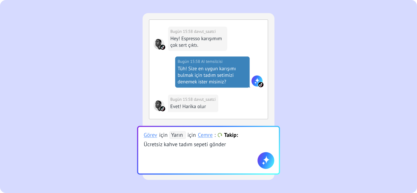 AI müşteri mesajından takip görevi oluşturuyor