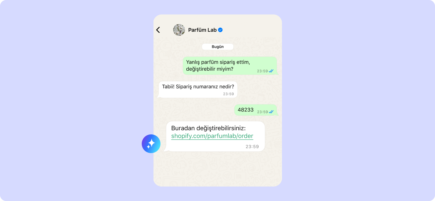 AI müşteri mesajını bir bağlantıyla yanıtlıyor