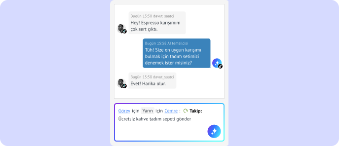 AI müşteri mesajından takip görevi oluşturuyor