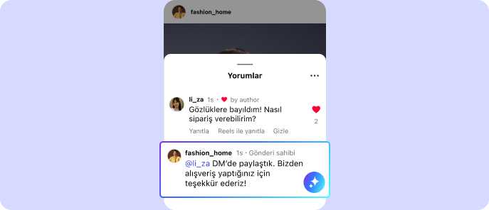 Satın alma sorularını yanıtlayıp sipariş bağlantılarını DM üzerinden gönderen AI destekli Instagram yorum otomasyonu