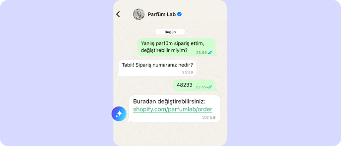 AI müşteri mesajını bir bağlantıyla yanıtlıyor