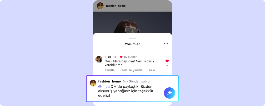 Satın alma sorularını yanıtlayıp sipariş bağlantılarını DM üzerinden gönderen AI destekli Instagram yorum otomasyonu