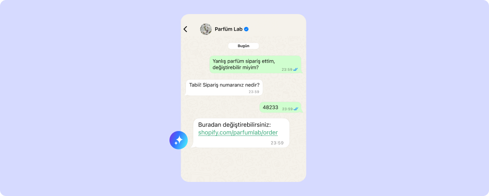 AI müşteri mesajını bir bağlantıyla yanıtlıyor