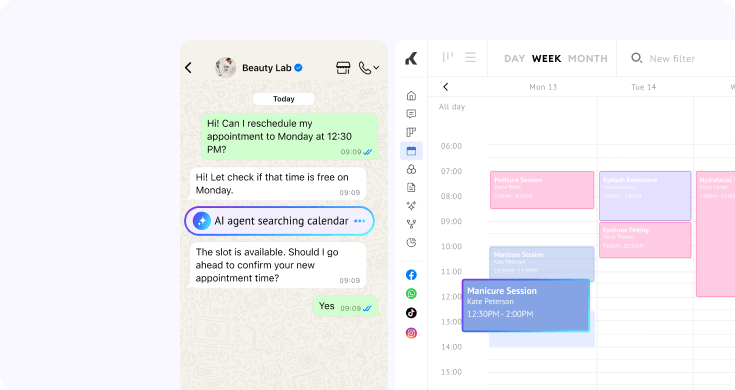 AI agent checking calendar availability and matching chat requests with open appointment slots
