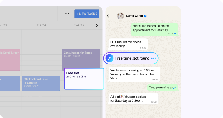 AI finding free calendar slot and booking appointment from chat