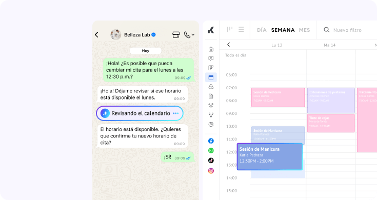 Agente de IA verificando la disponibilidad del calendario y relacionando solicitudes del chat con horarios disponibles